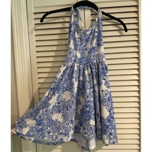 Halter tie mini dress white & blue from American Apparel